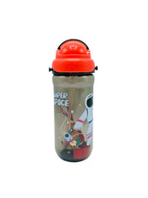 Space Themed Plastic School Water bottle with Silicon Straw and Strap